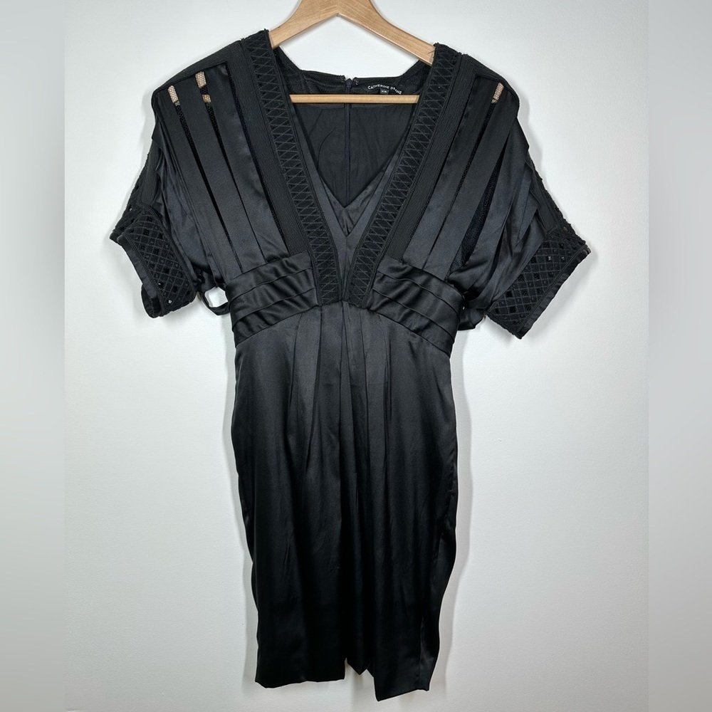 CATHERINE  Deane Black Satin Statement Dress Size‎ XS